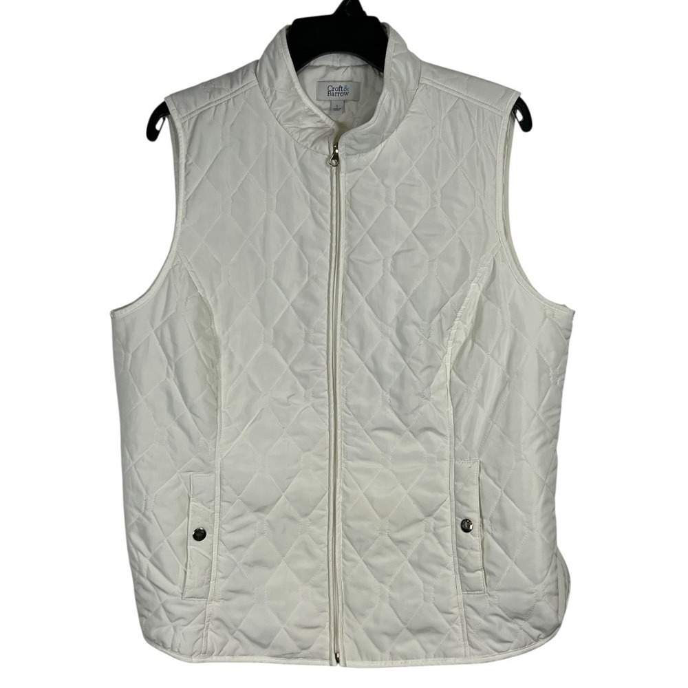 Croft & Barrow Women's Quilted Puffer Vest - Full Zip Ivory White - Size Large